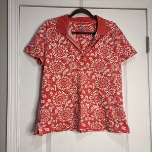 Basic Editions Orange/White Floral Classic Fit Polo Size XL